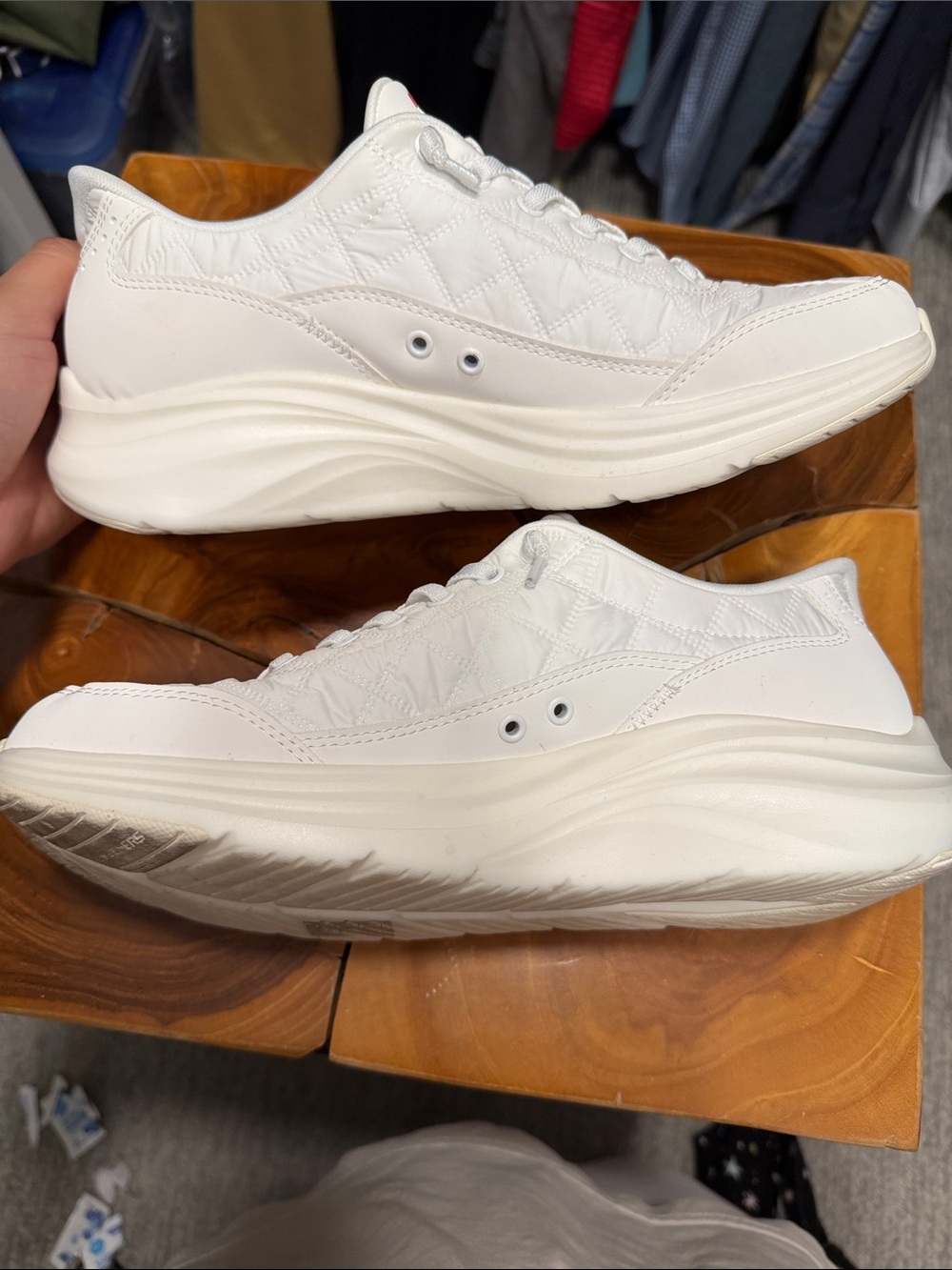 Skechers White Quilted Slip on Sneakers - Picture 3 of 7